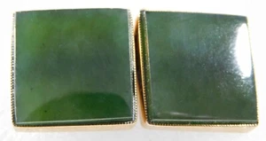 ARTISAN 14K Y GOLD JADE HANDMADE Vintage SQUARE CUFFLINKS Estate - Picture 1 of 4