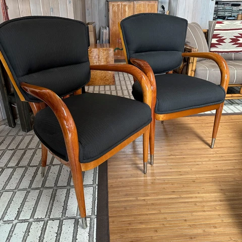 Set 2 Vintage Black Upholstery Walnut Wood Back Pace Side Chairs Mid-Century 70s Cover