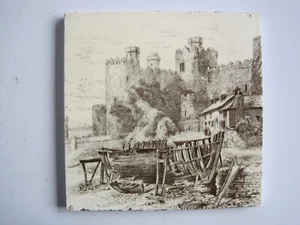 ANTIKE VIKTORIANISCHE MINTONS ANSICHTEN FLIESE - CONWY CASTLE - um 1885 SERIE Nr.2024 - Bild 1 von 2