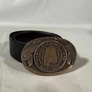 Cintura Vintage Pelle di Vacchetta Grande Sigillo Alabama Fibbia Ottone Serie Stato Prima Edizione - Foto 1 di 6