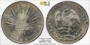 Mexico silver cap and ray 8 reales 1889 Go RR uncirculated PCGS MS62 - Picture 1 of 3