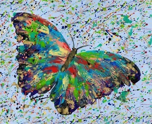 Colorful Rainbow Butterfly splash paint Art Print Of Painting by Amanda Norman - Picture 1 of 1