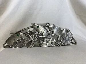 Silber Metall Votivhalter Frosch Lotus Motiv 10" - Bild 1 von 8