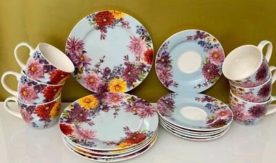 18 tlg. Kaffeeservice bunte Blumen  NEU Geschirr aus Porzellan - Bild 1 von 4