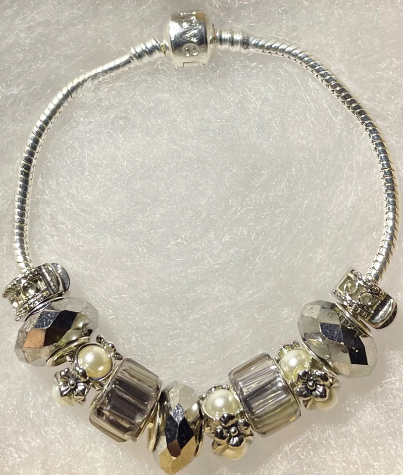 PULSERA MUJER PLATEADA HEMATITA EUROPEA COLOR IMITACIÓN PERLA MULTI PIEDRAS Foto 1 de 1