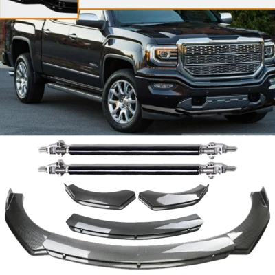 For GMC Sierra 1500 Carbon Fiber Style Front Bumper Lip Spoiler +Strut Body Kits Foto 1 de 4