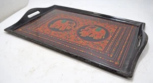 Bandeja grande de madera antigua para servir utensilios de cocina original antigua muy finamente pintada - Imagen 1 de 6