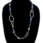 Lia Sophia Silver tone Blue Bead Long Chain Necklace 20" - 23"