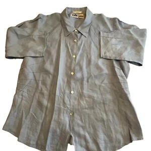 Edward Light Blue Irish Linen Button-Up 3/4 Sleeeve Shirt XL - Picture 1 of 6