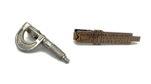 Lot of 2 - Vintage Tie Clips Slide Rule & Micrometer 1.75" - Picture 1 of 3