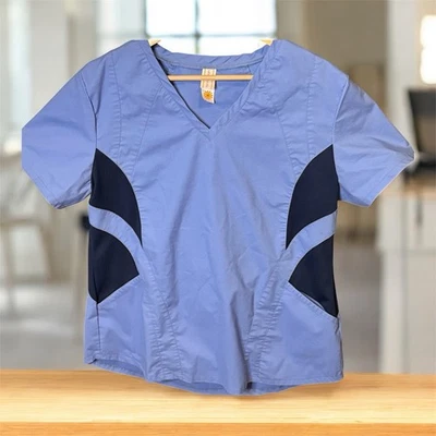 Women’s Urbane Brand Scrub Top Light Blue Stretch Sides Size Medium - Image 1 of 4