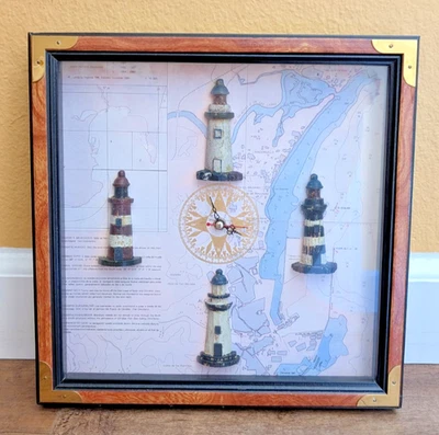 Reloj de Pared Cuadrado Faro/Mapa Náutico 12" Enmarcado Hecho en China Foto 1 de 4