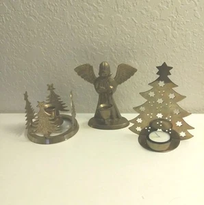 Lot Solid Brass Vintage Candlestick Holders Christmas Tree Angel Candle - Picture 1 of 8