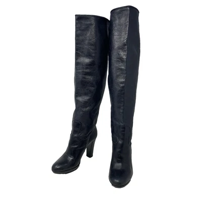 Botas para mujer Charles David talla 7 de cuero negro hasta el muslo hechas en Italia Baddie Foto 1 de 4