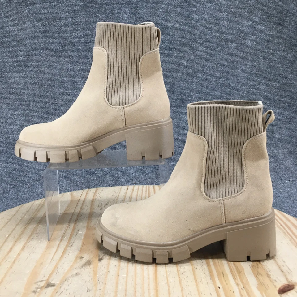 MIA Botas Mujer 6 Beige Plataforma Chelsea Botines Gamuza Suela Tacones Tirar Foto 1 de 4