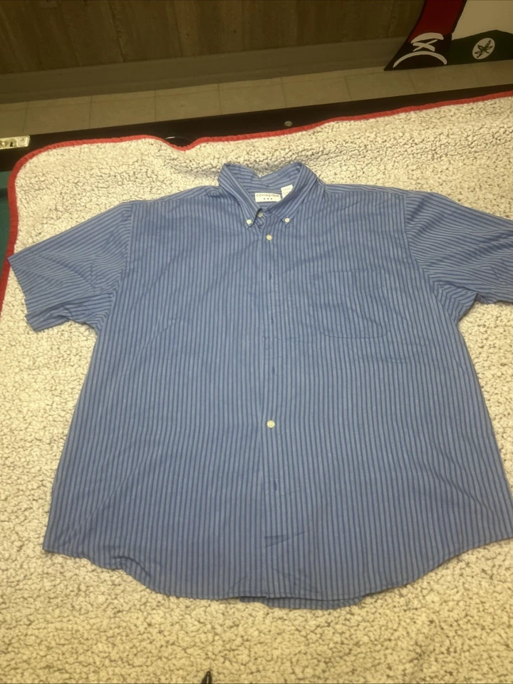 Camisa de vestir Covington para hombre manga corta talla XXL azul a rayas abotonadas Foto 1 de 4