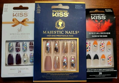 3 KISS NAIL SETS: MAJESTIC NAILS - CHRISTMAS - HALLOWEEN GLOW IN DARK * NEW * - Image 1 of 4