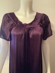 Vintage Shadowline Small Nylon Long Purple Nightgown Flutter Sleeves USA - Picture 1 of 9