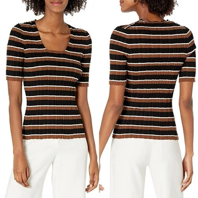 Suéter Theory Rayas Irregular Rib Po Manga Corta Cedro Negro Jabón Mujer P Foto 1 de 4