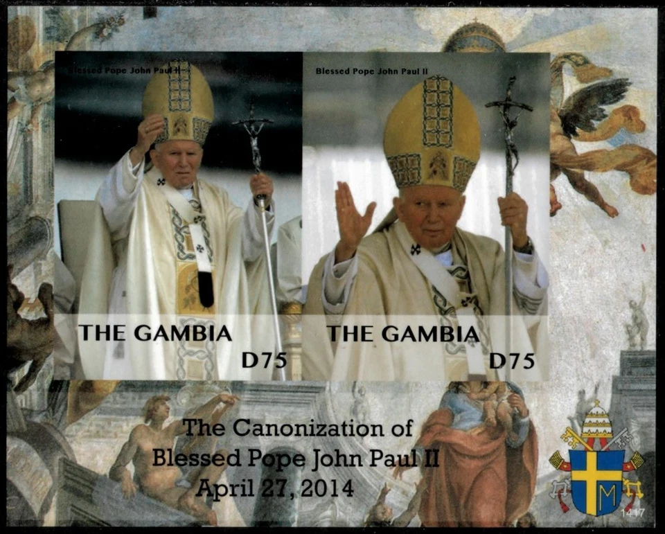 Gambia 2014 - Papa Juan Pablo II - Hoja de estampillas de recuerdo IMPERF - Scott #3573 - MNH Foto 1 de 1