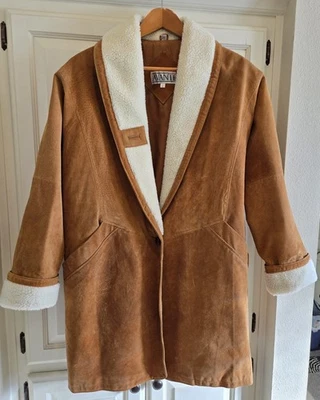 Abrigo Chaqueta AVANTI Cuero Gamuza Genuino Mujer’s L Grande Imitación Sherpa  Foto 1 de 4
