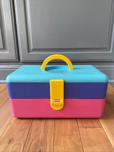 Vtg Pretty Neat Pink Blue MakeUp Cosmetic Organizer Carry Case Colorblock - Picture 1 of 14