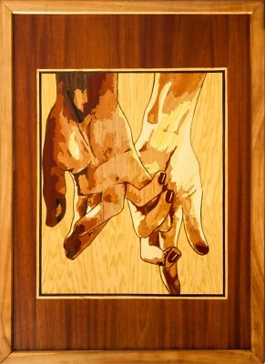 Arte de pared de madera artesanal vintage decoración del hogar imagen boho madera eco regalo incrustación Foto 1 de 4