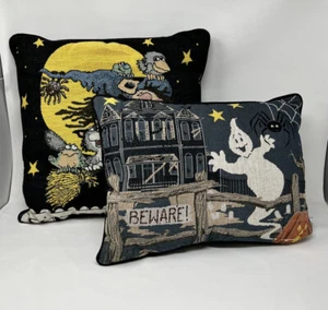 Riverdale Halloween Throw Pillows Witch Ghost Embroidered Tapestry USA Lot Of 2 - Picture 1 of 6