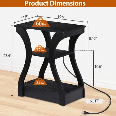 Side Table with Charging Station 3-Tier Small End Table Nightstand forStorage - Image 1 of 4