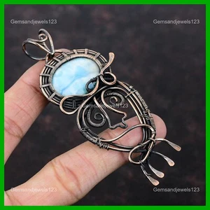 Larimar Gemstone Handmade Daughter Wedding Wire Wrapped Pendant Jewelry Copper - Picture 1 of 6