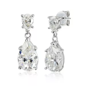 7ct D Color Pear Cut Moissanite Drop Dangle Earrings 925 Sterling Silver Jewelry - Picture 1 of 12