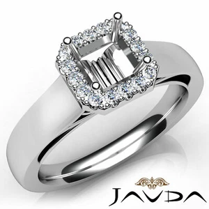 Asscher Diamond Engagement Halo Pave Setting Semi Mount Ring 0.20Ctw - Picture 1 of 29