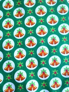 Christmas Bells & Holly on Green Cotton Quilting Fabric~4 Yards + 34" x 43" Wide - Picture 1 of 4