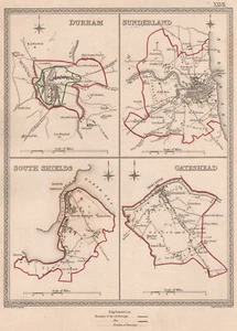 DURHAM TOWNS. Durham Sunderland South Shields Gateshead. CREIGHTON 1835 map - Picture 1 of 2