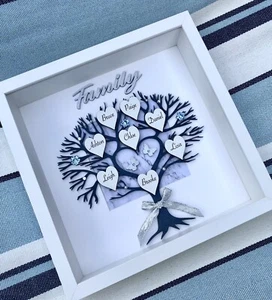 Personalised 3D Box Frame Family Tree Gift Unique Keepsake Home Art Decor - Picture 1 of 6