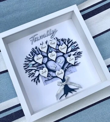 Personalised 3D Box Frame Family Tree Gift Unique Keepsake Home Art Decor - Image 1 of 4