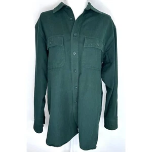 LL Bean Chamois Cloth Fleece Button Up Shirt Men Med Green Pockets - Picture 1 of 10