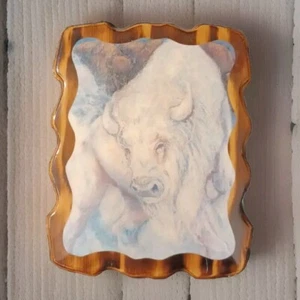 Vintage White Buffalo Wood Wall Plaque 11" X 9" MCM RETRO Decor - Picture 1 of 10