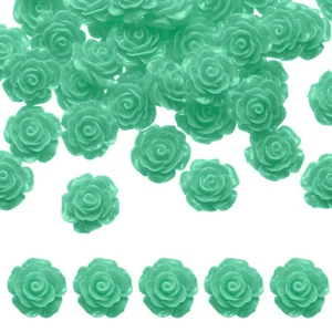 50 Pcs Cyan Resin Rose Flower Beads, 20mm Flatback Flower Charm - Picture 1 of 7