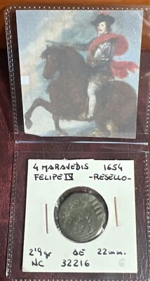 Felipe IV. Spain 1654 Colonial 4 Maravedis. 22mm. As Shown. C111 - Image 1 of 4
