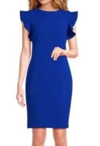 Calvin Klein Flutter Sleeve Mini Dress Women Size 12 NWT Round Neck Flutter - Picture 1 of 18