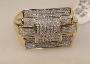 3CT Men's Lab Created Diamond Cluster Wedding Pinky Ring 14k Yellow Gold Plated - Picture 1 of 2