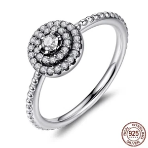 BAGUE ARGENT STERLING 925 ZIRCON FLEUR CIRCULAIRE BRILLANTE - Imagen 1 de 3