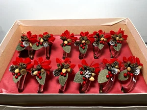 12- Vintage Glass Christmas Holly Towel or Napkin Rings - Picture 1 of 10