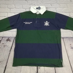 Vtg Polo Ralph Lauren Shirt Boy Sz Medium Rugby Crest 381 Bleecker Blue/Green  - Picture 1 of 11
