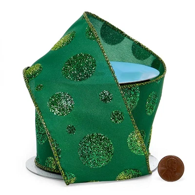 Cinta con cable satinado lunares brillo verde - 2 1/2" x 10 yardas, Navidad Foto 1 de 3