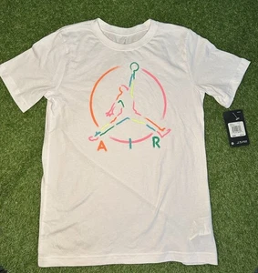 Nike Jordan Youth T-Shirt L White Neon Jumpman Logo Tee Girls Boys NWT - Picture 1 of 4