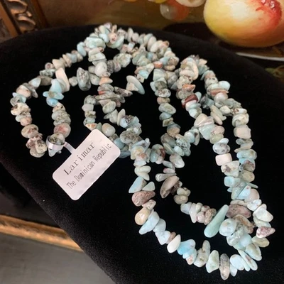 Collar de Cuentas Larimar Chip Natural Genuino República Dominicana 34" Hilo Piedra Foto 1 de 4