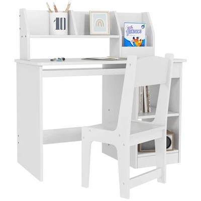 Juego de Escritorio y Silla Infantil con Almacenamiento, Escritorio de Estudio con Silla para Niños 5-8... Foto 1 de 4