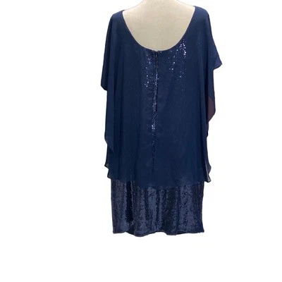 Womens Betsy and Adam Navy Blue Soft Sequin Sparkle Dress Draped Lined  18W - Image 1 of 4